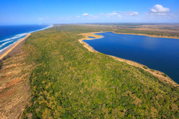 Sodwana Bay National Park Aerial view of Sodwana Bay National Park within the iSimangaliso Wetland Park, Maputaland, an area of KwaZulu-Natal on the east coast of South Africa. isimangaliso wetland park stock pictures, royalty-free photos & images