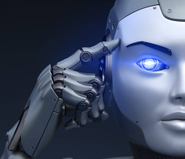 istock Cyborg holds a finger near the head 1080286282