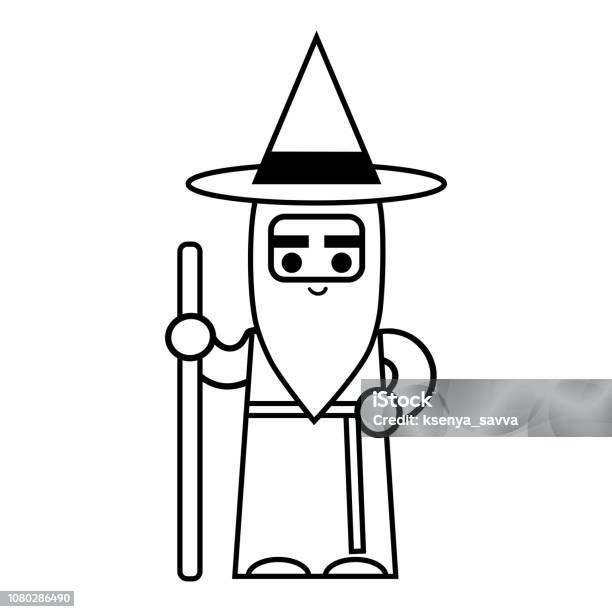 Coloring Book Wizard Stock Illustration - Download Image Now - Adult, Beard, Black Color