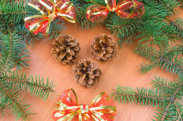 istock Christmas composition Top view on wooden background. 1080288232