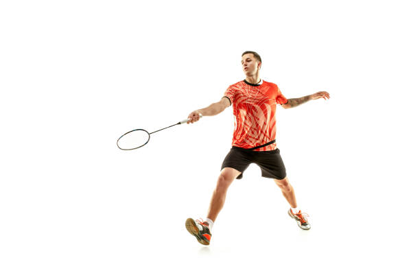 istock Young male badminton player over white background 1080292056
