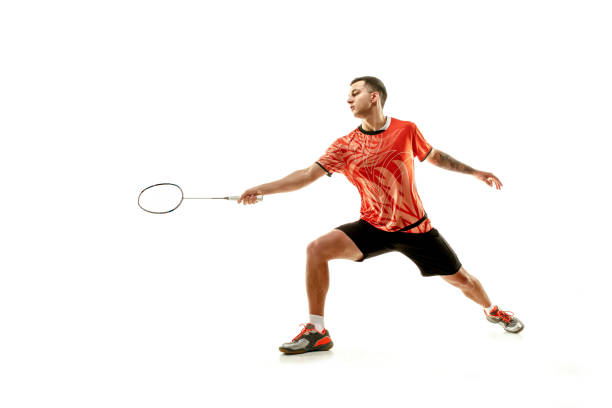 istock Young male badminton player over white background 1080292084