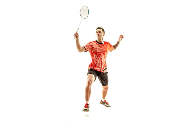 istock Young male badminton player over white background 1080292096