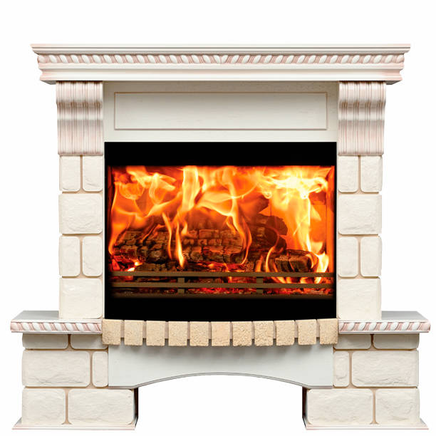 istock Luxury fireplace isolated on white background 1080292530