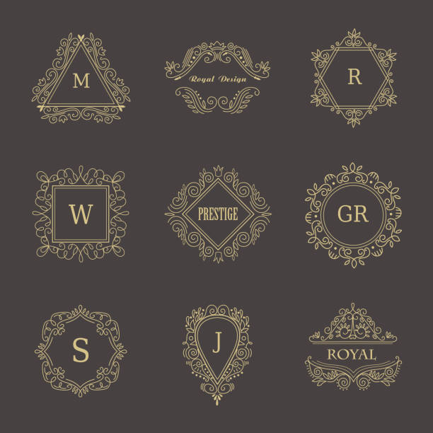 винтажные цветочные рамы для вашего �логотипа, приглашения, свадебный фон. - crown frame gold swirl stock illustrations