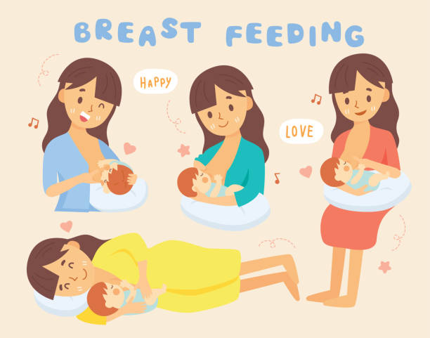 엄마 모유 수 유를 설정 - baby mother family crib stock illustrations