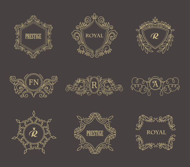 винтажные цветочные рамы для вашего логотипа, приглашения, свадебный фон. - crown frame gold swirl stock illustrations