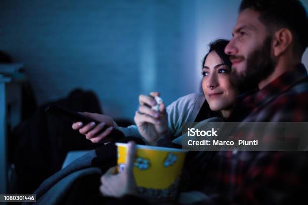 Home Movie Tonight Stock Photo - Download Image Now - Couple - Relationship, Television Set, Binge Watch