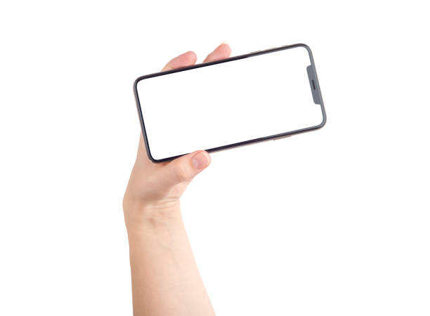 istock Smartphone with a blank white screen. New popular smartphone in hand on white background. 1080301918