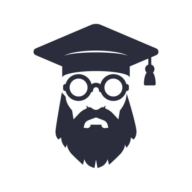 ilustrações de stock, clip art, desenhos animados e ícones de bearded professor or old graduate with round glasses - graduation adult student mortar board diploma