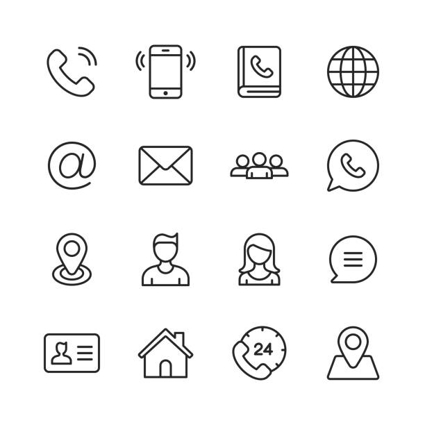 Contact Line Icons. Editable Stroke. Pixel Perfect. For Mobile and Web. Contains such Icons as Smartphone, Customer Support, Messaging, Communication, E-Mail. address book stock illustrations