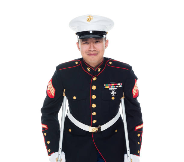 istock US Marine in uniform with cruches 1080306350