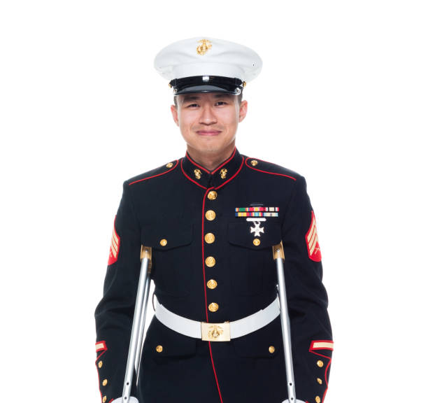 istock US Marine in uniform with cruches 1080306362