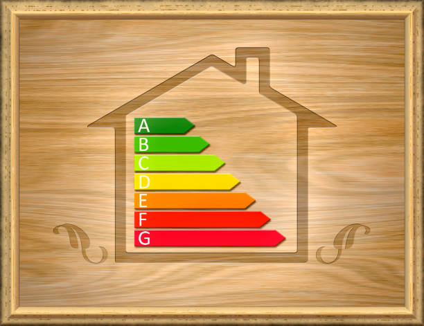 istock wooden house with energy efficiency graph 1080308392