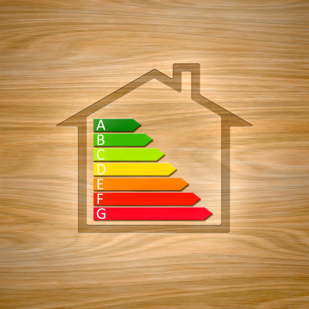 istock wooden house with energy efficiency graph 1080308396
