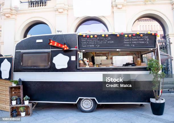 Cooking On The Food Truck Stock Photo - Download Image Now - Food Truck, Van - Vehicle, Bar Counter