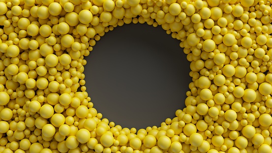 render 3D, bolas amarillas, antecedentes, marco redondo, agujero photo