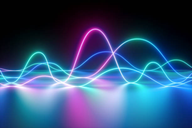 istock 3d render, neon light, laser show, impulse, chart, ultraviolet spectrum, pulse power lines, quantum energy, pink blue violet glowing dynamic line, abstract background, reflection 1080309250