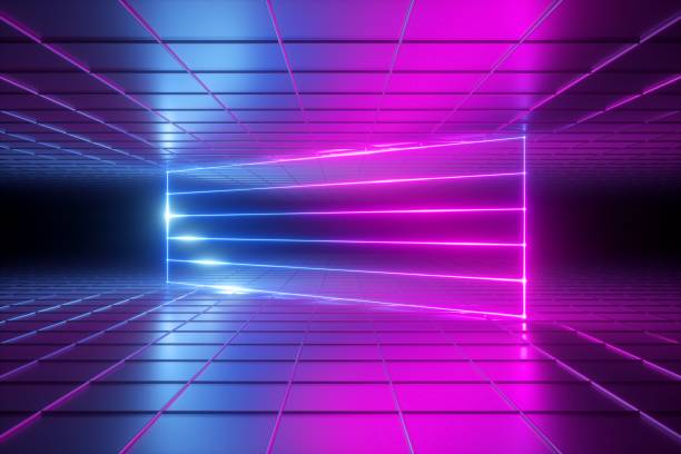 istock 3d render, abstract background, empty room, night club stage, neon lights, virtual reality environment, grid, ultraviolet spectrum, laser show, glowing lines, cage, 1080309344