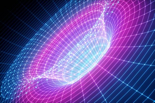 istock 3d render, abstract cosmic background, funnel, mesh, grid, ultraviolet spectrum, gravity, matter, space, wormhole 1080309388