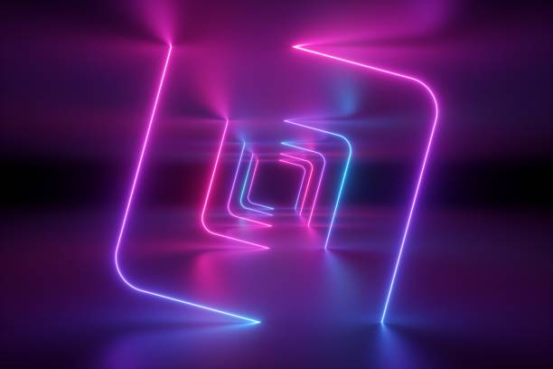 istock 3d render, abstract background, neon light, tunnel, virtual reality, ultraviolet spectrum, glowing lines, pink blue, vibrant colors, laser show 1080309674