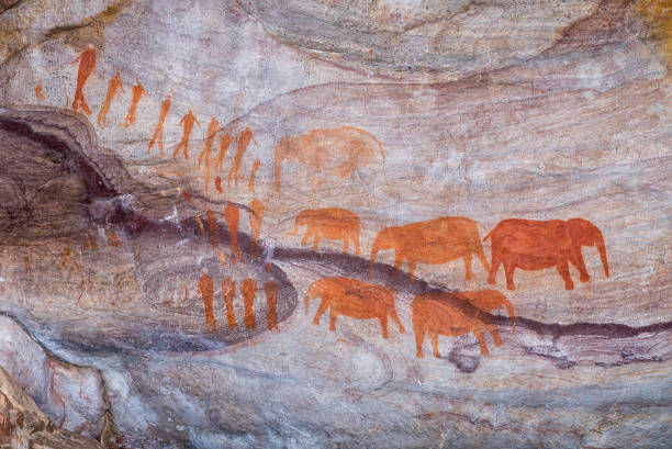 San rock art at the Stadsaal Caves in Cederberg Mountains San rock art at the Stadsaal Caves in the Cederberg Mountains in the Western Cape Province. Elephants and people are visible are visible cederberg mountains photos stock pictures, royalty-free photos & images