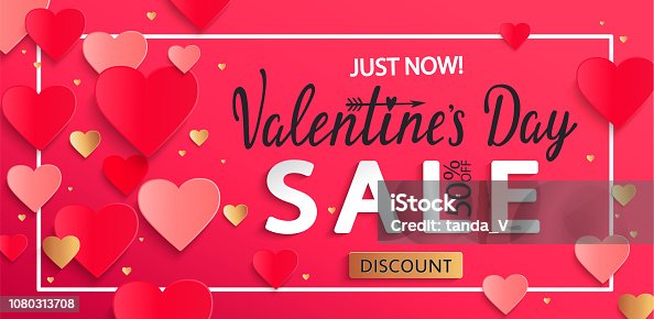 istock Valentines day sale background with gold hearts. 1080313708