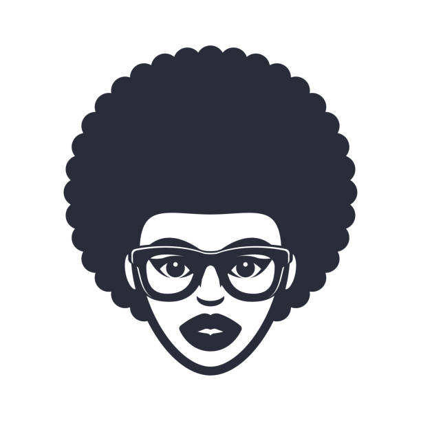funky frau in gläsern mit afro-haar - 70er jahre frisur stock-grafiken, -clipart, -cartoons und -symbole