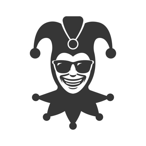 der lachende joker in sonnenbrillen. jester-symbol. hanswurst-logo - jester circus gambling bizarre stock-grafiken, -clipart, -cartoons und -symbole