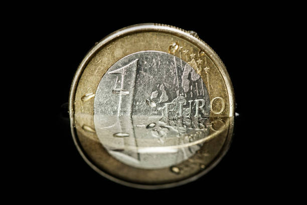 Euro coin in rising water - concept of crisis of the european currency