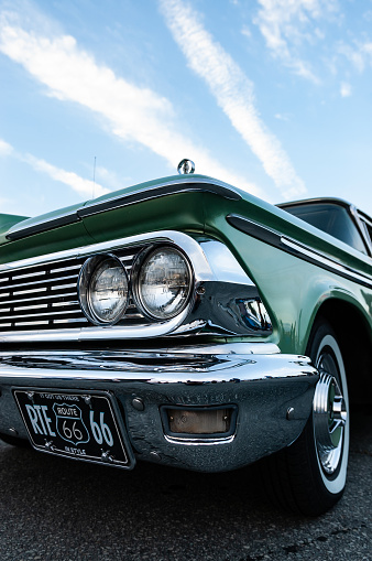 Dartmouth, Canada - A restored 1960's Pontiac coupe on display at a weekly public car show.