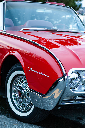 Dartmouth, Canada - A restored 1960's Ford Thunderbird coupe on display at a weekly public car show.