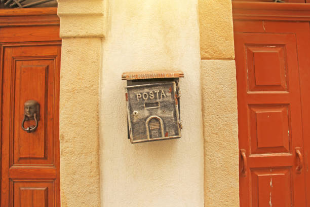istock Street Mailbox Gray Color Hanging on the Wall. Posta 1080322224