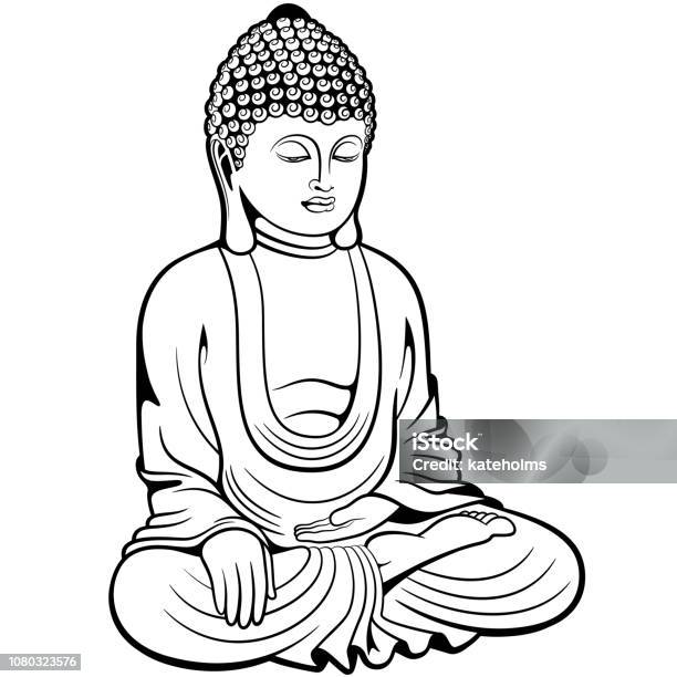 Buddha Sitting In Lotus Pose Digital Ink Drawing Stock Illustration - Download Image Now - Buddha, Illustration, Art