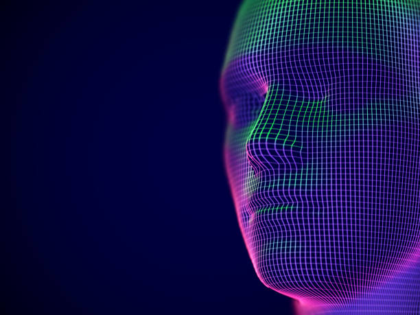 wirtualna rzeczywistość lub koncepcja cyberprzestrzeni: szkielet męskiej twarzy. - artificial model stock illustrations