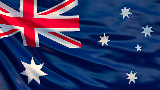 Bandera australiana. Ondeando la bandera australiana ilustración 3d. photo