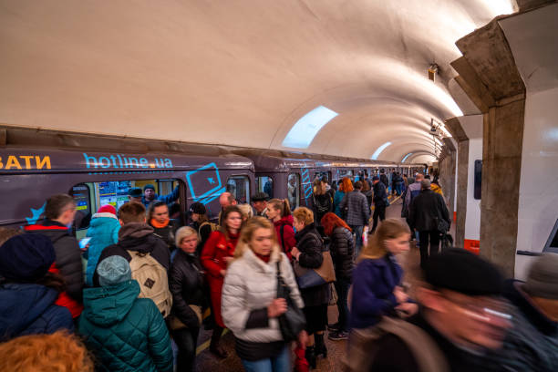 Kiev, Ukraine - October 24, 2018:   view showing Kiev Train Station with passengers