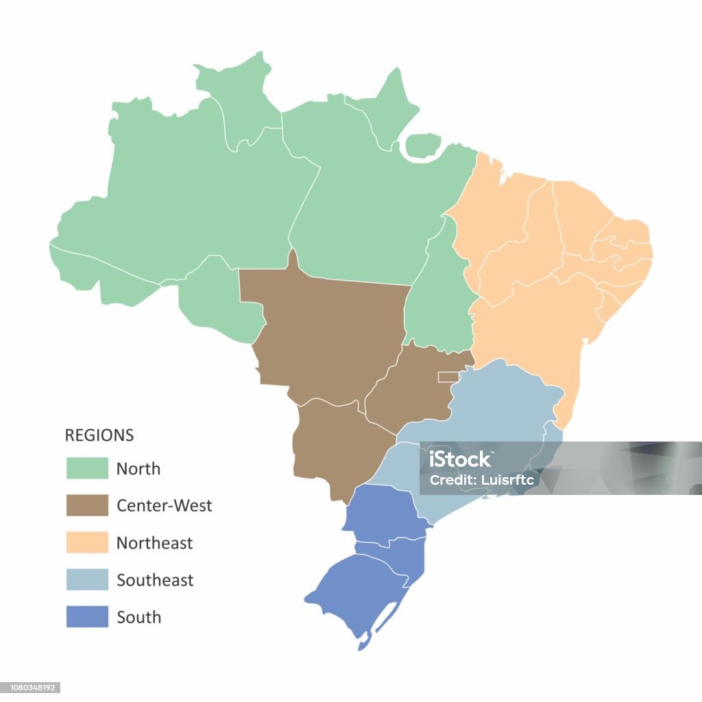 Map of Brazil Map of Brazil with divisions of states and regions Brazil stock vector