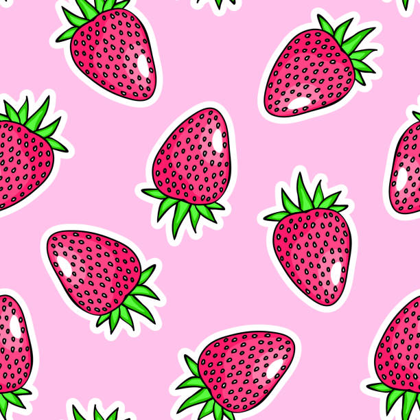 Strawberries Seamless Pattern Pink Background Cartoon Comic Style Cute  Kawaii Wallpaper Stock Illustration - Download Image Now - iStock