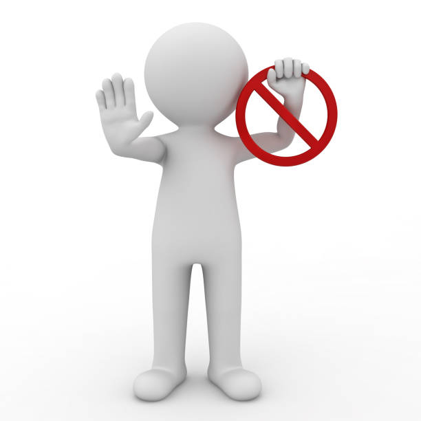 istock 3d man showing stop gesture and holding no sign over white background with shadow 3D rendering 1080352874
