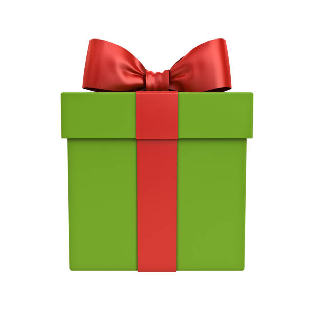istock Gift box or Green Present Box with red ribbon and bow isolated on white background 3D rendering 1080352896