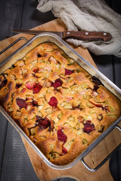 istock Rhubarb cake from the oven. 1080359100