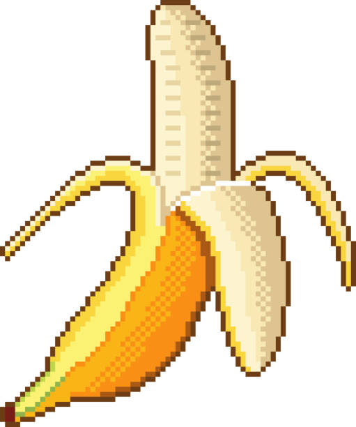 pixel banana owoców szczegółowa ilustracja izolowany wektor - white background food nature macro stock illustrations