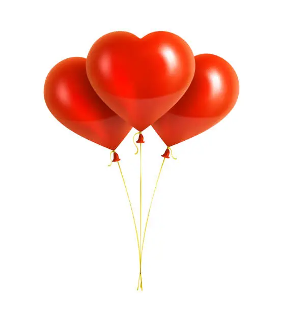 Vector illustration of Red Heart Shaped Balloons with Yellow Ribbons