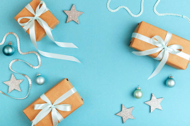 istock Christmas decoration on blue background 1080371170