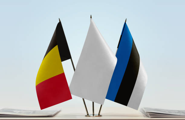istock Flags of Belgium and Estonia 1080378232