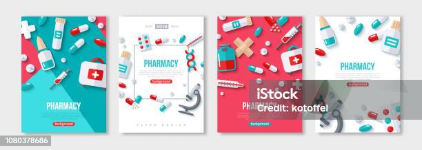Set Poster Farmacia - Immagini vettoriali stock e altre immagini di Farmacia - Farmacia, Sanità e medicina, Farmaco