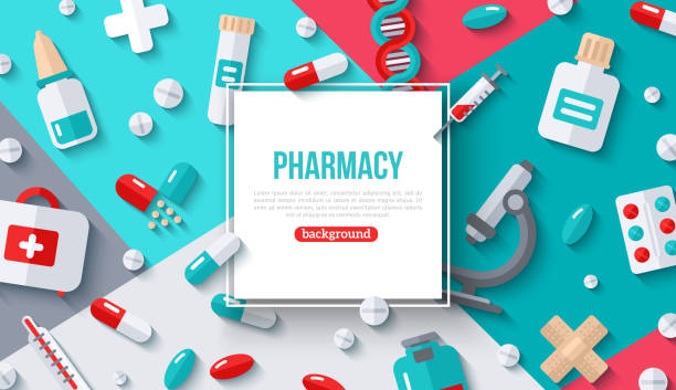 ilustrações de stock, clip art, desenhos animados e ícones de pharmacy banner square frame - perscription capsule frame pill