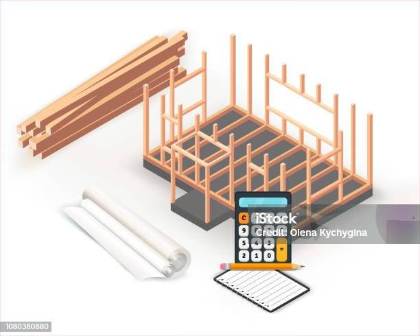 Timber Frame Isometric Timber Frame House Base Construction Design Architecture Project ...