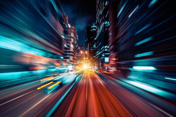 istock Motion Speed Light Tail with Night City Background 1080381674
